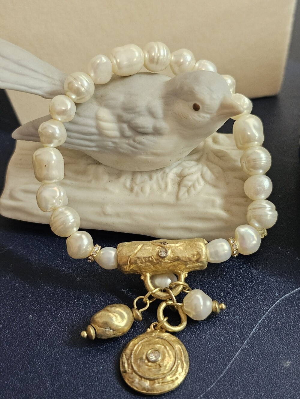 Susan Shaw Baroque Pearl and 24K Golden-Plated Charm Accents Bracelet